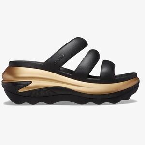Crocs MEGA CRUSH METALLIC TRIPLE STRAP Mules, black gold/black, W9, NWOT